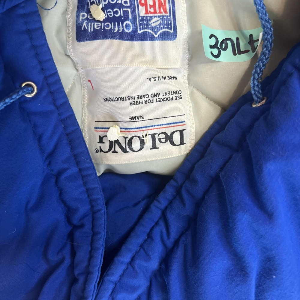 Vtg delong NFL Jacket Mens Large Blue NFL‎ Football Hooded Puffer Coat USA 80s - Picture 6 of 14